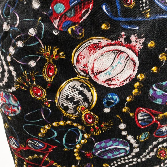 Vintage 80s L Jewelry Print Graphic Stretch Skirt - Picture 2 of 8